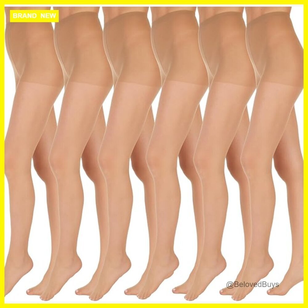 Control Top Sheer Toe Pantyhose 6-Pack, 100% Nylon, High Rise